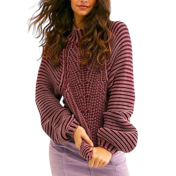 Free People Sweaters - Free People sweetheart sweater ballon sleeves burgundy turtleneck cotton